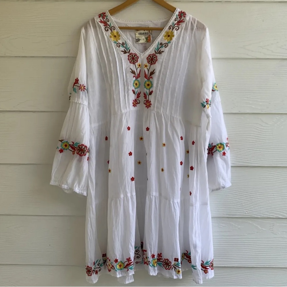 Sundance Lulalife Large White Paloma Tunic Dress Mini Embroidered Tiered NWT